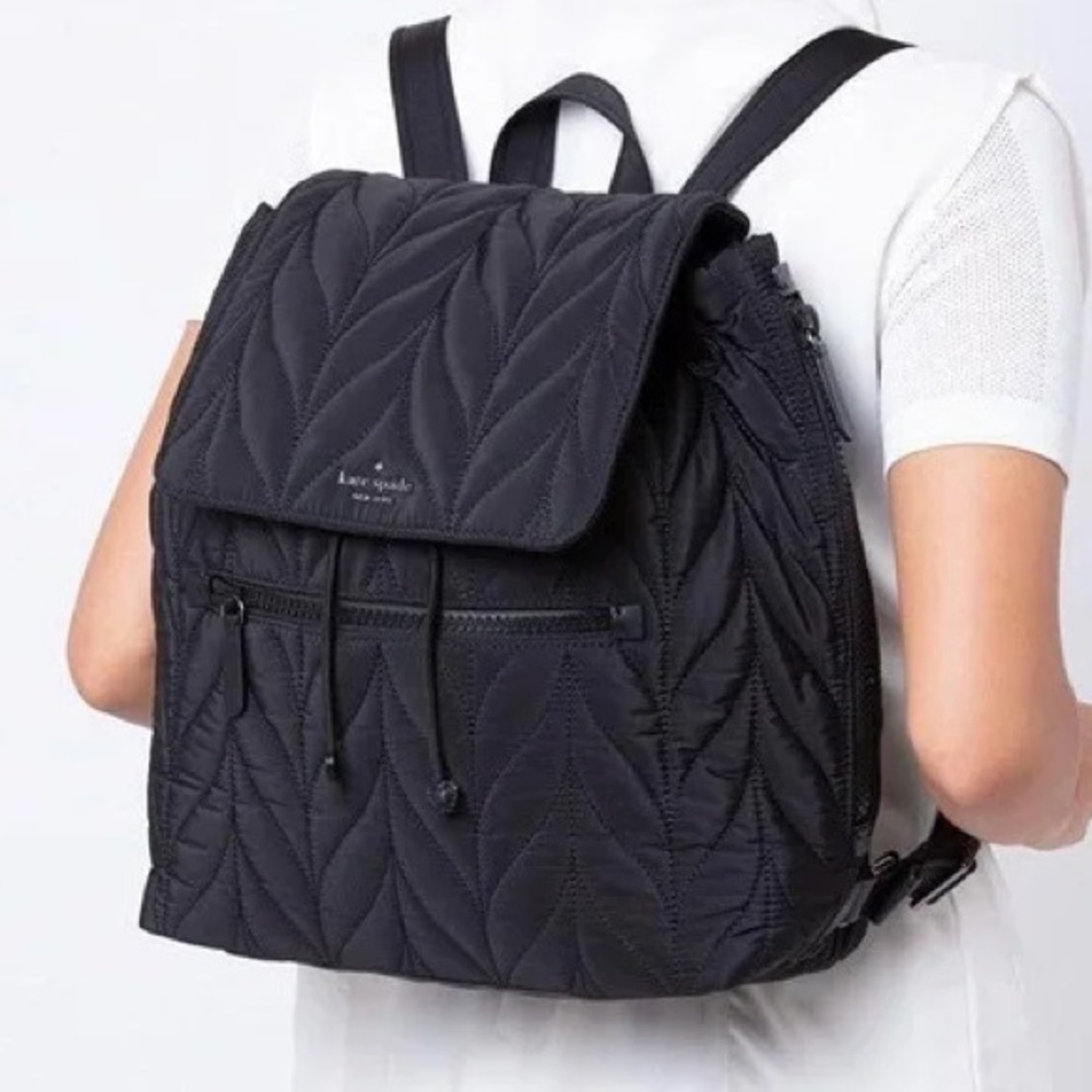 KATE SPADE ELLIE LARGE FLAP QUILTED BACKPACK BLACK EUC